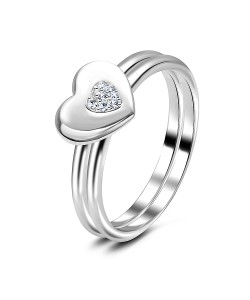 Heart-Shaped Dual Band Silver Ring NSR-2951